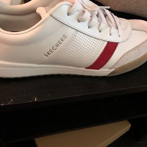 White with red stripes Skechers size 10